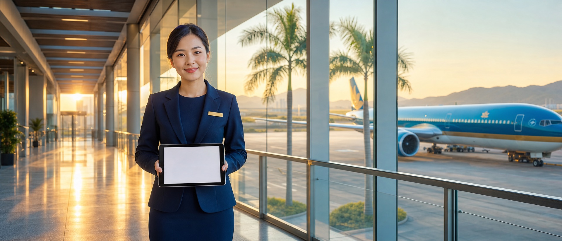 Fast Track agent meeting travelers at Da Nang International Airport DAD jet bridge corridor